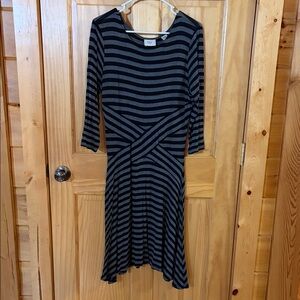 ECI Black and Gray Striped Long Sleeve Dress